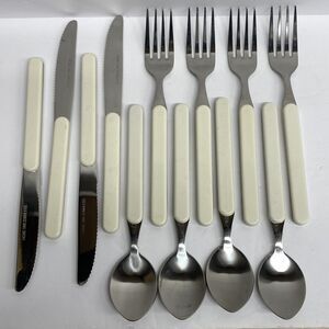 12 Pc. Picnic Time Flatware Silverware White Stainless Steel Dining Holiday